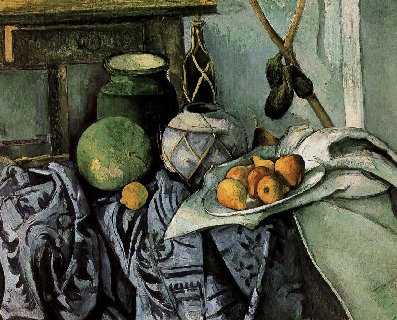 Paul Cezanne bottles and fruit still life